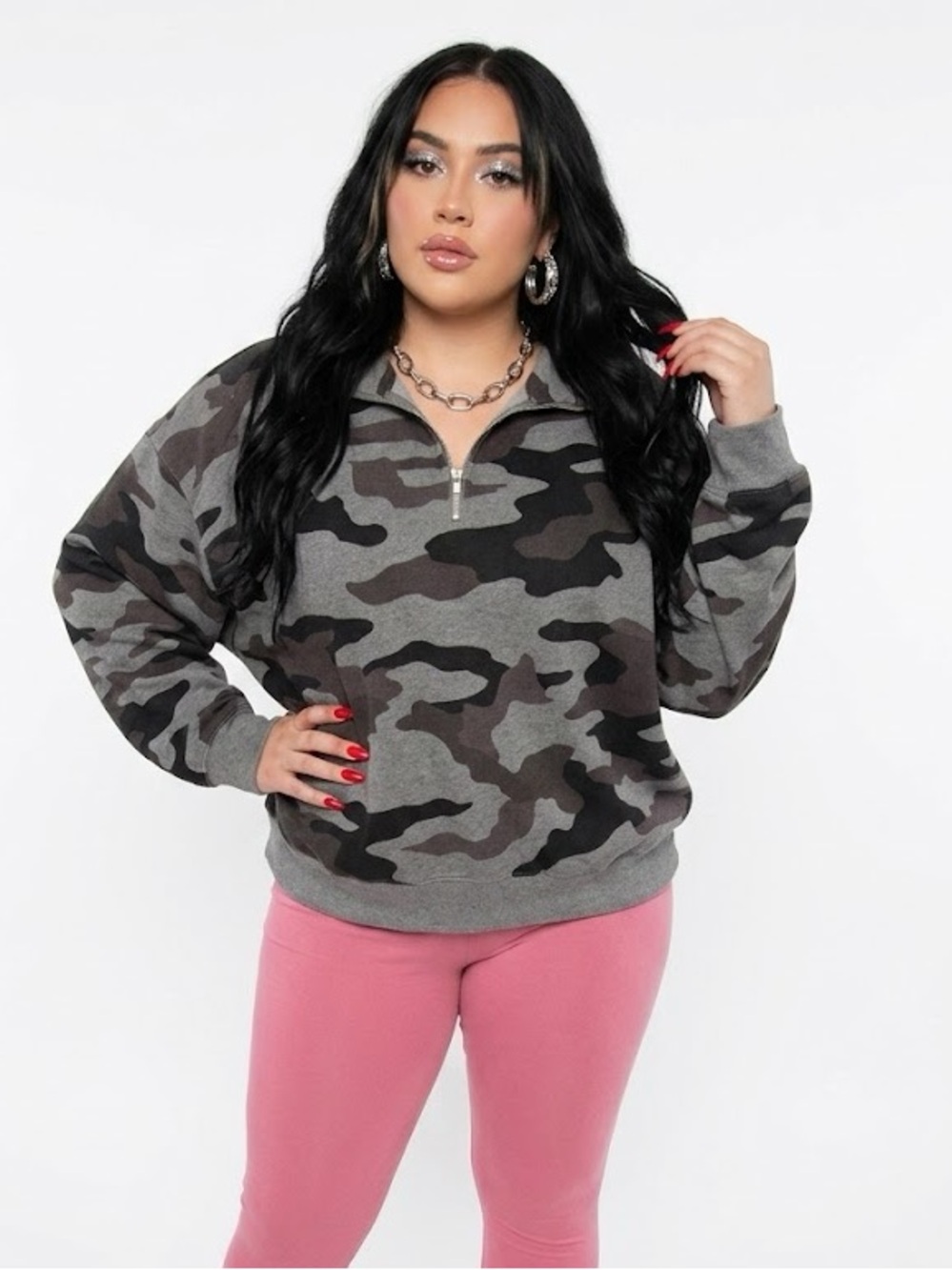Victoria’s Secret PINK Camo Quarter-Zip Pullover Top in Gray
